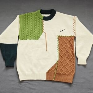 Logo Knit Sweater Men's M Multicolor Patchwork Colorblock Crewneck Streetwear